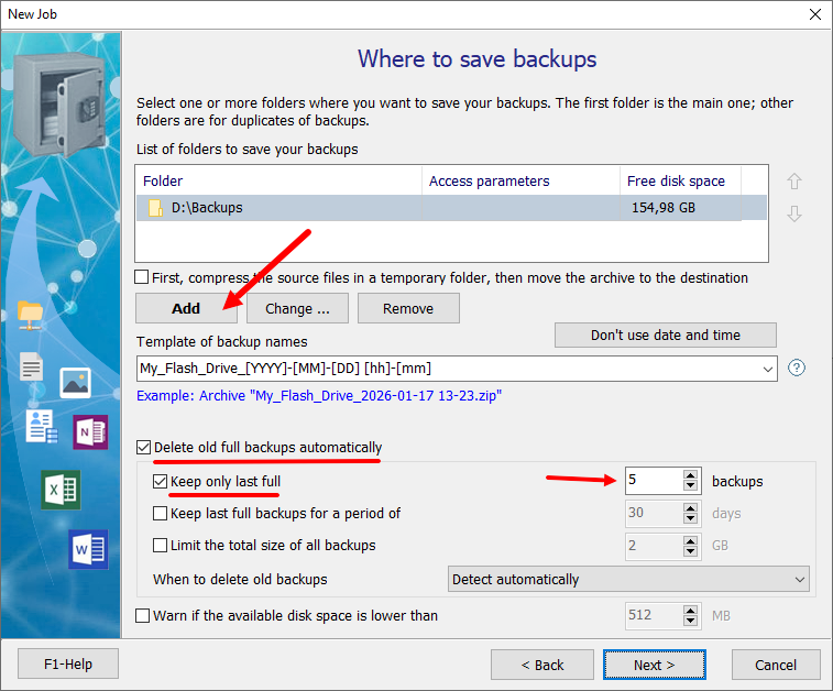 Folder on an local drive for saving backups