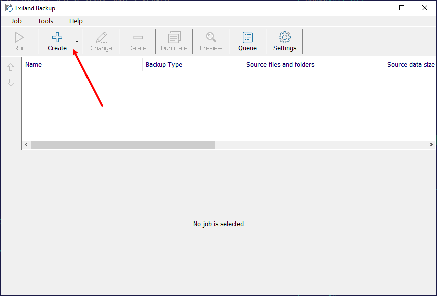 main window of Exiland Backup