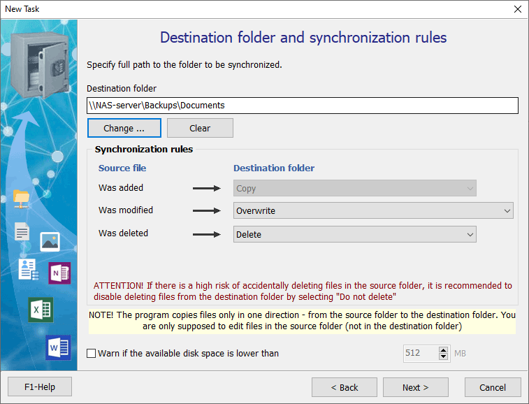 Destination folder