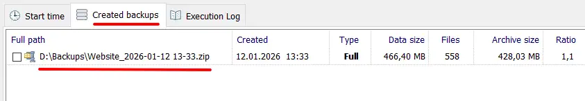 result is a created ZIP archive