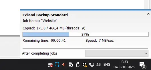 The progress of executing the backup job