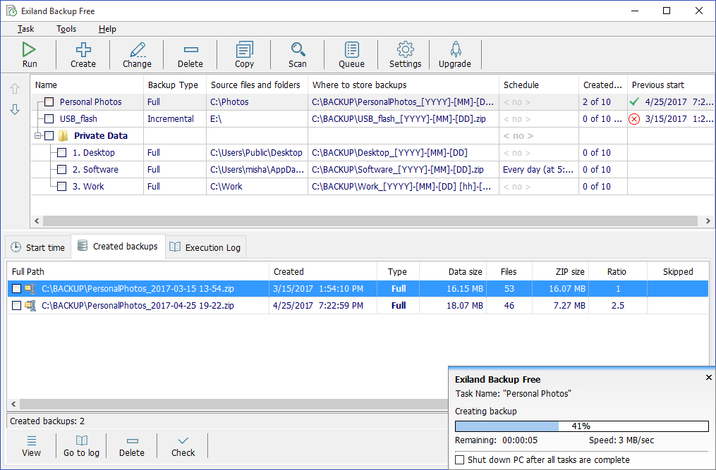 Exiland Backup is a file backup and sync utility