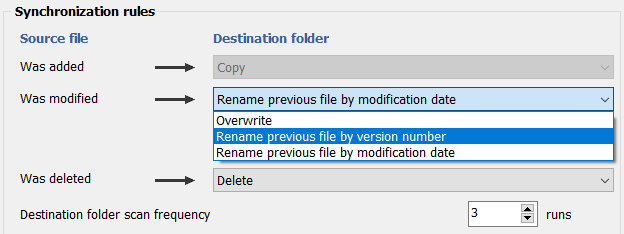 Renaming a file in the destination folder by version number