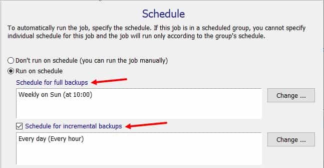 Separate schedule for full and incremental backups